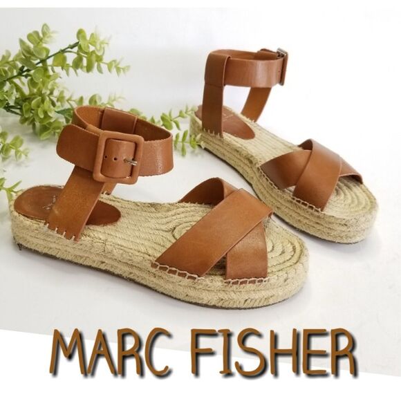MARC FISHER‎ Vienna espadrille Leather Tan sandals Size 8.5 - Picture 1 of 10